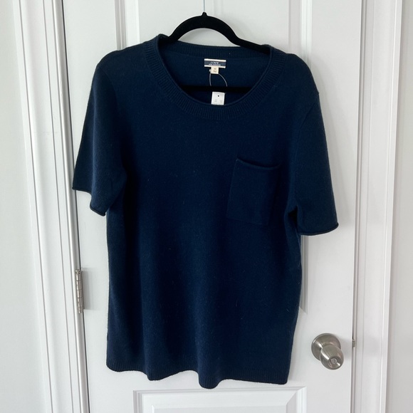 J Crew NWT 100% cashmere relaxed navy tshirt size M - Picture 1 of 3